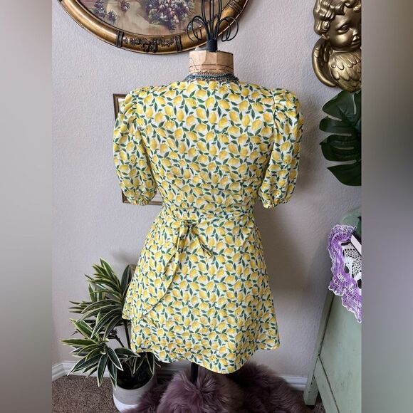 COPY - Gianni Bini Yellow Green Lemon Print Eyelet Embroidery Wrap Dress Sz 2 G… - Picture 8 of 12